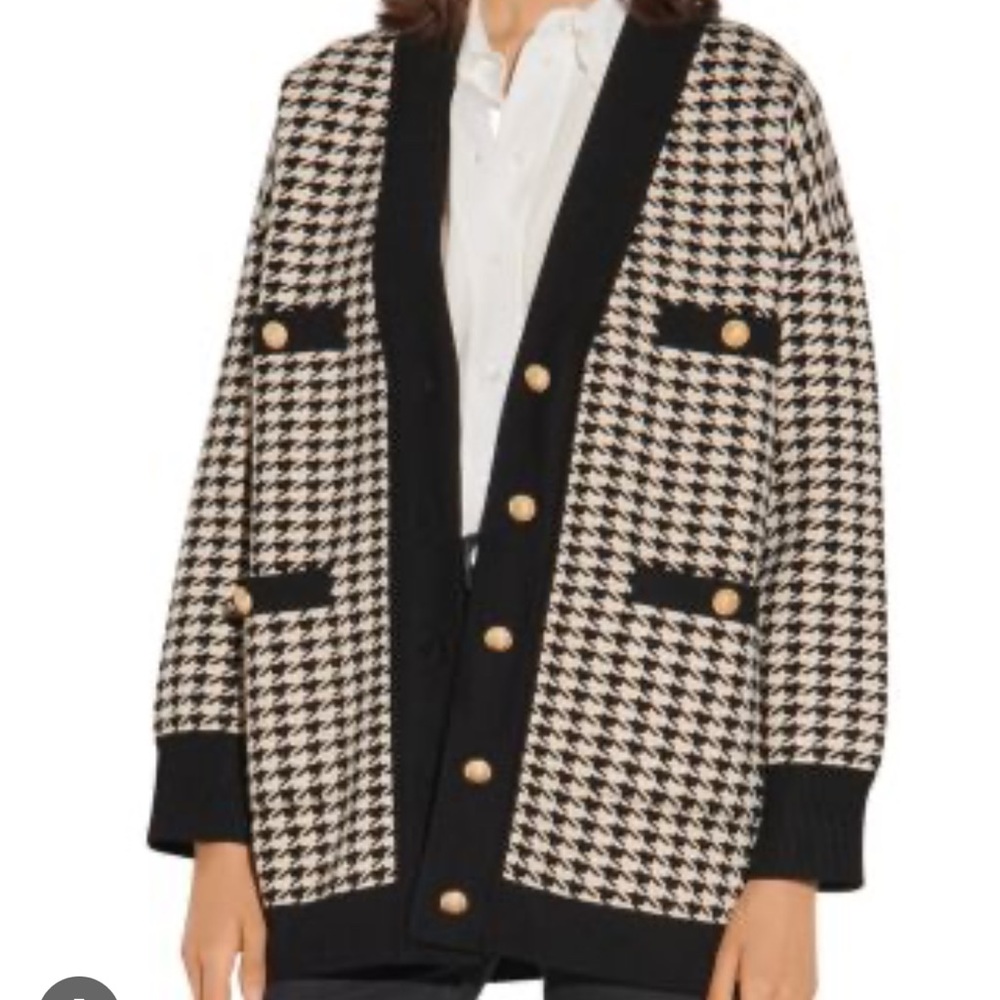 Sandro Black and White Houndstooth Dane Cardigan